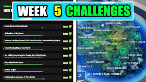 This map will show you season 1 week 5 of fortnite chapter 2's battlepass challenges that includes finding all. All Week 5 Challenges Guide How To Complete All Week 5 Challenges Fortnite Chapter 2 Season 4 Youtube