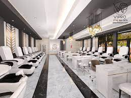 Nail Salon With High End Ceiling And Special Custom Decor Salon Interior Beauty Salon Decor Salon Interior Design