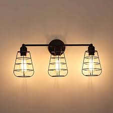 Create For Life 3 Light Industrial Vanity Lights Black Cage Wall Sconces Vintage Rustic Bathroom Wall Lighting Farmhouse Goals