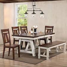 Dining room sets with benches. Winslow Rectangular Dining Set W Cherry Chairs And Bench Two Tone By Bernards Furniturepick