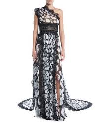 Naeem Khan One Shoulder Printed Organza Evening Gown With Lace Trim Evening Gowns Gowns Strapless Dress Formal