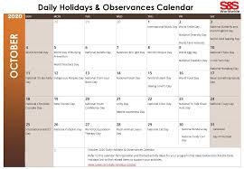 5 memorial day vacation ideas. October Daily Holidays Observances Printable Calendar S S Blog