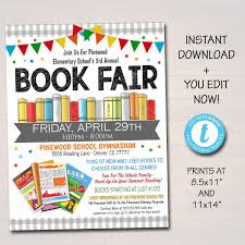 Editable Book Fair Flyer Printable School Fundraiser Invitation Template Church Community Event Book Sale Invit School Book Fair School Fundraisers Book Fair