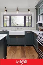 Farmhouse Kitchens Need Some Contrasting Colors The Black Window Frames And Pewter Green Cabinets New Kitchen Cabinets Shaker Kitchen Cabinets Kitchen Remodel