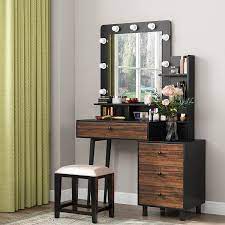 Desk $15, but we're going to say $10 because i still have the top for another project. Amazon Com Tribesigns Vintage Vanity Table With Lighted Mirror Vintage Makeup Dressing Table With Large Drawer And 3 Drawer Chest Dresser Table For Women Stool Not Included Furniture Decor