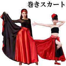 楽天市場 巻きスカート ロングスカート フレア レイヤード ダンス衣装 社交ダンス ラテンダンス 舞台衣装 コーラス フラメンコ 衣装 スカート フラメンコ衣装 ラップスカート 広がる リメイク 重ね着 キッズ ジュニア レディース ブラック レッドミカドレス Cr15n R Zb