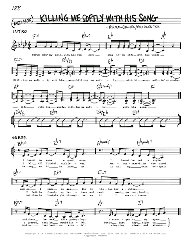 Killing Me Softly With His Song by Roberta Flack Sheet Music for Real Book  – Melody, Lyrics & Chords at Sheet Music Direct