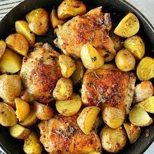 Just toss chicken thighs, potatoes and carrots in the baking dish with seasoning & bake! Garlic Herb Chicken And Potatoes Crunchy Creamy Sweet