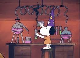 Snoopy is doing chemistry experiment