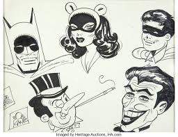 Original Comic Art Sketches Bob Kane Batman Robin Catwoman The Penguin And The Jokersketch Original Art Undated Joker Sketch Bob Kane Comic Art Sketch