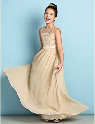 Floor Length Chiffon Lace Junior Bridesmaid Dress Champagne A Line Scoop 2016 79 99 Junior Bridesmaid Dresses Bridesmaid Dresses Online Lace Dress