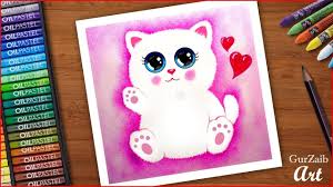 Airbrush Effect With Oil Pastels Cute Fluffy Cat Easy Drawing Tutorial Oil Pastel Drawing Tutorial Easy Oil Pastel Art