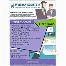 Semarang, merupakan perusahaan manufaktur dalam satu grup busana apparel ya. Lowongan Kerja Staff Pajak Pt Hardo Soloplast Info Loker Solo