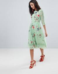 Asos Tall Asos Tall Premium Midi Skater Dress With Floral Embroidery Dresses Midi Skater Dress Fashion
