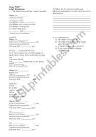 English Worksheets Song Fallin By Alicia Keys