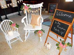 Baby Shower A Small White Pumpkin In The Little Rocking Chair Next To Mommy To Be S Marked The Spot Baby Shower Chair Baby Shower Pumpkin Baby Rocking Chair