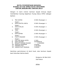 Check 'keperluan' translations into english. Nota Permintaan Barang