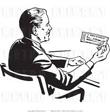 Black And White Office Desk Clip Art Retro Man Reading Check Retro Illustration Retro Vintage Drawing