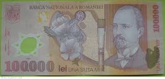 Portada/convertidor/uah/100 grivna ucraniana a leu moldavo. Romania 100 000 100000 Lei 2001 P 114 Polymer Unc