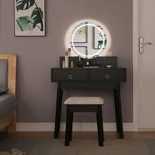 Vanity light up mirror set. Corrigan Studio Vanity Set With Lighted Mirror Cushioned Stool Makeup Table Wayfair