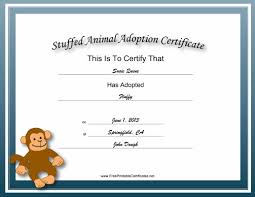 Adoption Certificate Stuffed Animal Monkey Academic Certificate Printable Certificate Pet Adoption Certificate Adoption Certificate Adoption