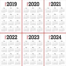 Die kalenderwochen 2021 entsprechen der in europa üblichen berechnungsweise für kalenderwochen (iso 8601). Year 2019 2020 2021 2022 2023 2024 Calendar Vector Design Template Stock Vector Illustration Of Date Clean 123867709