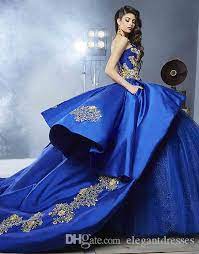 Check out our curated selection of wedding ball gowns, with most styles are under $100! Luxury Detail Gold Embroidery Ball Gown Wedding Dresses With Peplum 2021 Masquerade Ball Gown Royal Blue Sweety 16 Girls Bridal Gownn From Elegantdresses 195 02 Dhgate Com