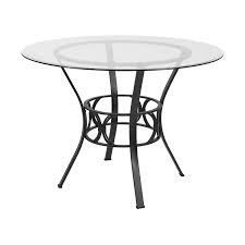 The table 'chained up steel' is an important dining table with structure in mirror polished stainless steel and top in crystal glass. Round 42 Inch Glass Dining Table With Metal Frame In Black Finish Fastfurnishings Com