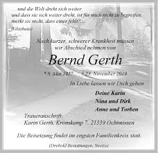 Traueranzeigen von Bernd Gerth