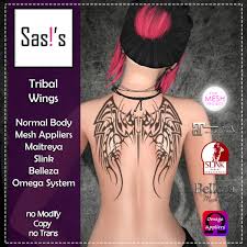 While angel and pixie wings take off among the blue grass and surfer subcultures, goth and tribal tats leave their mark well seen here. Second Life Marketplace Sas S Tribal Wings Tattoo