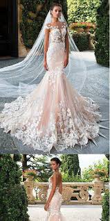 Charming Tulle Pink Off Shoulder Mermaid Wedding Dresses With Lace Appliques Mermaid Wedding Dresses Pink Wedding Dresses Wedding Dresses Lace Mermaid Dresses