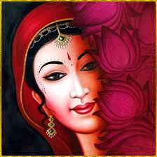 Image result for image of lotus face of beautiful lady drawn by ravi varma