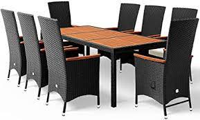 Table and stool designed to withstand the harsh elements of the outdoors. Rattan Garden Furniture Table And Chair Set 8 Seater Outdoor Dining Table Set Acacia Wood Rectangular Table Top Inclinable Backrest 7 Cm Seat Cushion Deuba Amazon De Garden