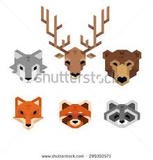 Stylized Geometric Animal Heads Wolf Deer Bear Fox Red Panda Raccoon In Clean Minimalistic Style Animaux Geometrique Griffonnages Des Animaux Panda Roux
