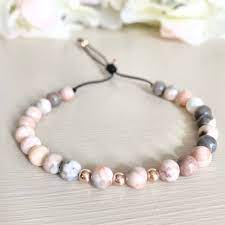 Pink Zebra Jasper Bead Bracelet With Rose Gold Beads Etsy Jasper Bead Bracelet Marble Bracelet Pink Gemstones Jewelry