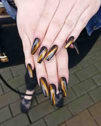 Black And Pink Cat Eye Nails Black Gold Line Diagonal Long Cat Eye Nails Eye Nail Art Classy Nail Designs Cat Nails