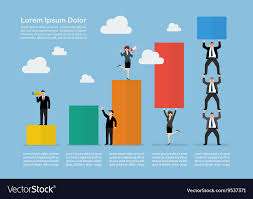 infographic of business teamwork with bar chart