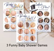 Es un niño, Juego de Baby Shower Azul ¿Bebé o Panza de Cerveza?, ¿Parto o  Porno?, ¿Tetas o Trasero?, 3 divertidos juegos de ducha imprimibles y  respuestas  Luna - Etsy México