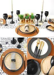Father S Day Masculine Tablescape Ideas Ideas For A Chic Modern But Manly Table Setting In Black White Brown Gold Table Settings Tablescapes Fathers Day