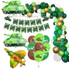 A nice theme party idea to think about, is trying to call (at least a month in advance before the party) a nearby army recruit office, tell them about the party and ask if they have anything they could donate that they don't. Military Army Party Decorations Camouflage Balloons Garland Fighter Tank Foil Ballon Boy Girl Soldier Birthday Party Supplies Ballons Accessories Aliexpress