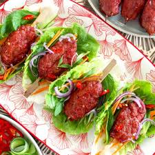 Vietnamese pork nem nuong skewers