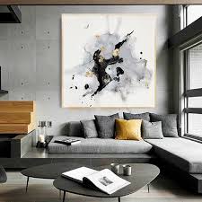 Black And Gold Art Prints Minimalist White Black Gray Wall Art With Gold Leaf Modern Home Decor Abstract Stretched Canvas Print Painting Large Wall Art For Office In 2020 Grey Wall Art Etsy Wall Art Large