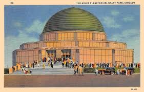 Postcard Chicago Adler Planetarium Grant Park Close Ground View Crowds On Stairs Cars Stylized And Tinted Fine Version 1940 Adler Planetarium Planetarium Postcard