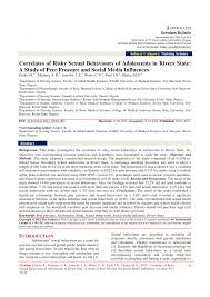 PDF) Correlates of Risky Sexual Behaviours of Adolescents in Rivers State:  A Study of Peer Pressure and Social Media Influences