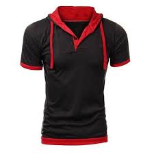 Mens Fashion Stitching Color Hooded Casual Short Sleeved T Shirt Tisort Modelleri Tisort