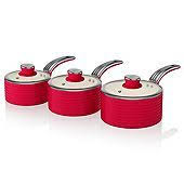 Swan Retro Range 3 Piece Saucepan Set Kaleidoscope Cookware Set Red Kitchen Accessories Cookware Set Stainless Steel