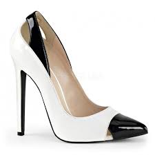 Stile in su con un vestito. Scarpe Decolte Bianche Lucide Con Rifiniture Nere Da Pleaser Scarpe Pleaser Rosanerastore