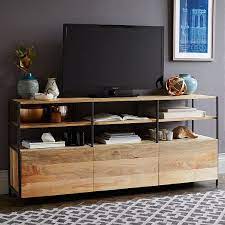 The console table is engineered out of solid steel rods and tempered glass tops. Industrial Modular Media Console 67