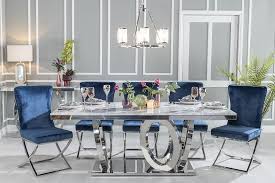 This chair comes in various color to go well with kitchen, dining, living or study room. Urban Deco Orbit 200cm Grey Marble And Chrome Dining Table And 6 Hugo Blue Chairs
