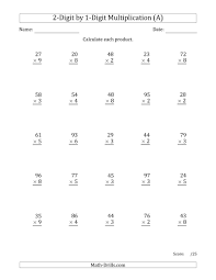 Multiplying 2 Digit By 1 Digit Numbers A